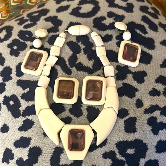 Milano Ce Ze Made in Italy RARE Elegant Cream and Brown Jewelry Set - Picture 1 of 5